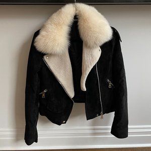 Bespoke Black Suede Jacket with Fur Collar